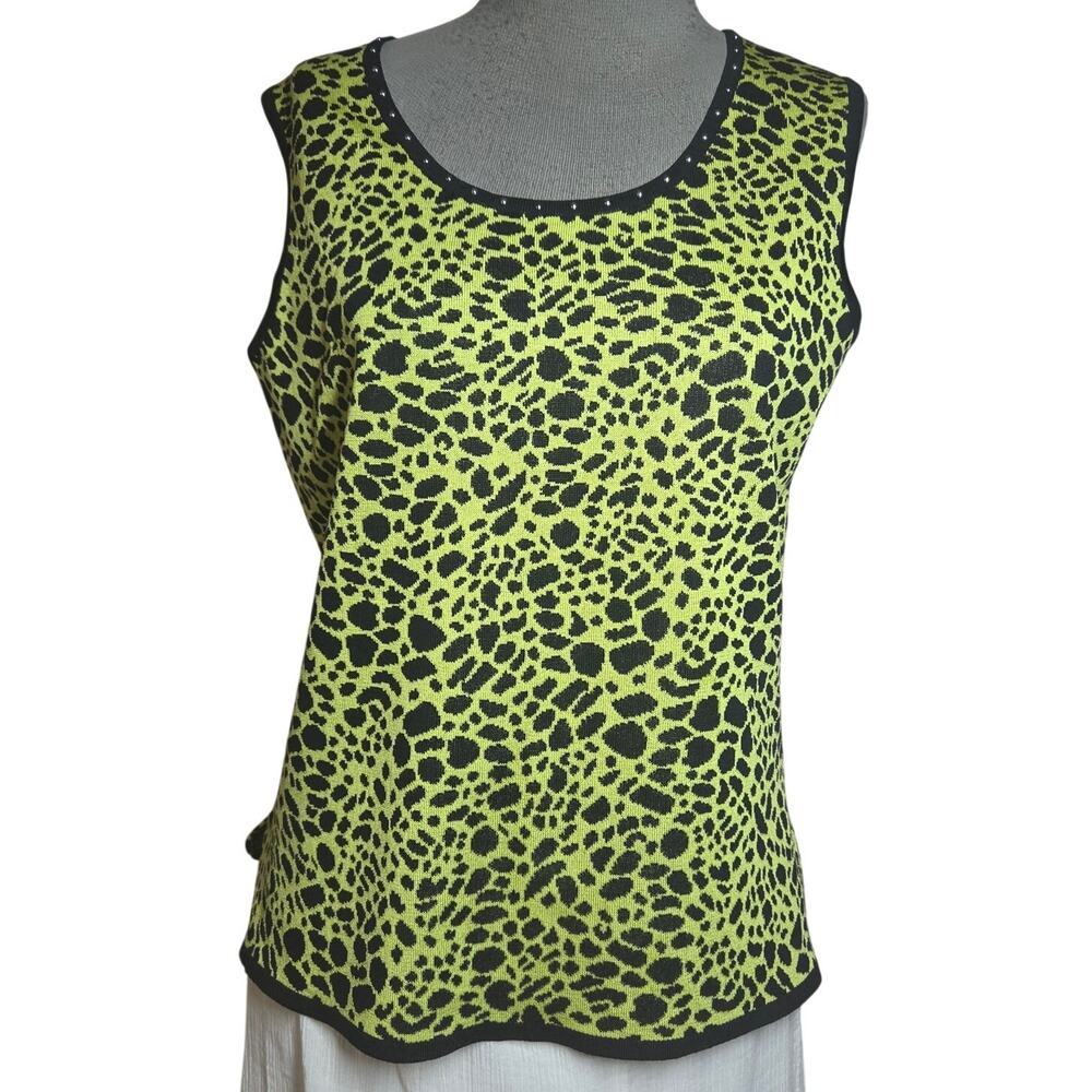 Animal Print Embellished Neckline Sleevless Sweater Size Medium